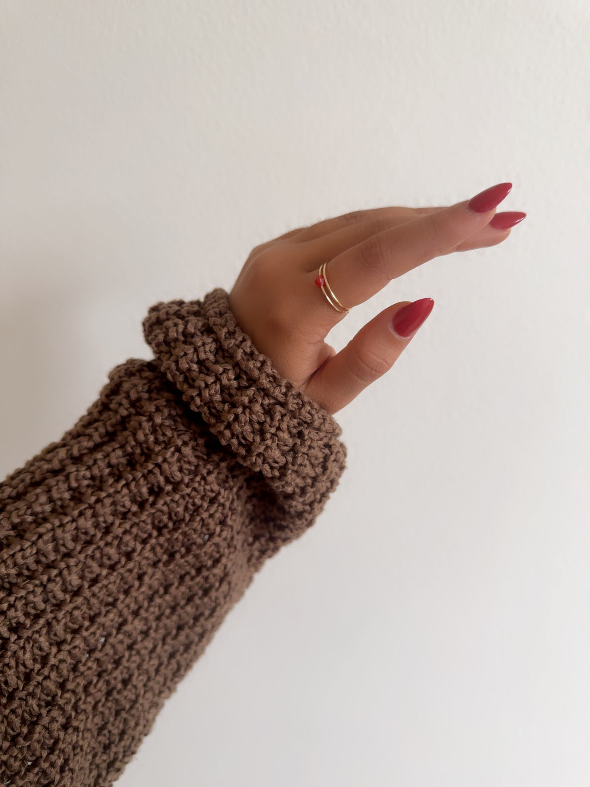 Handmade Scarlet Red Gem Ring with Gold Loop