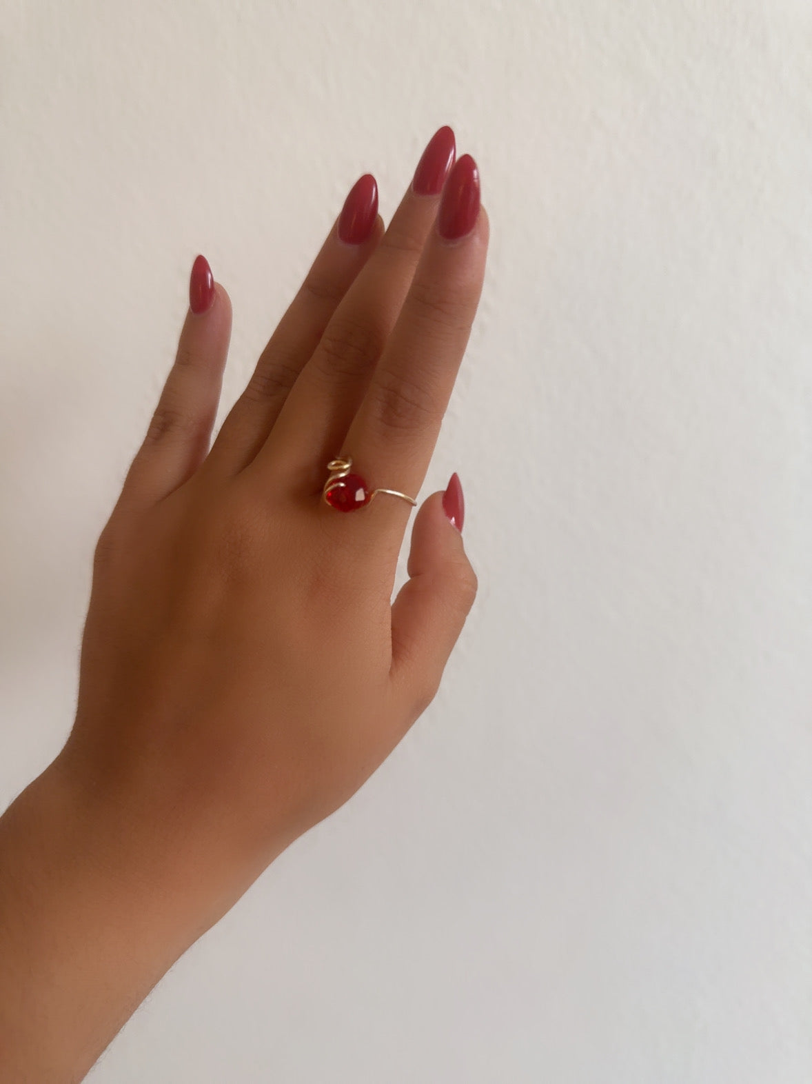 Handmade Crimson Ring with Gold Loop
