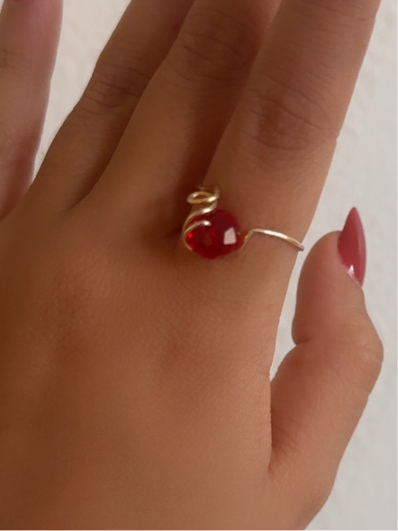 Handmade Crimson Ring with Gold Loop