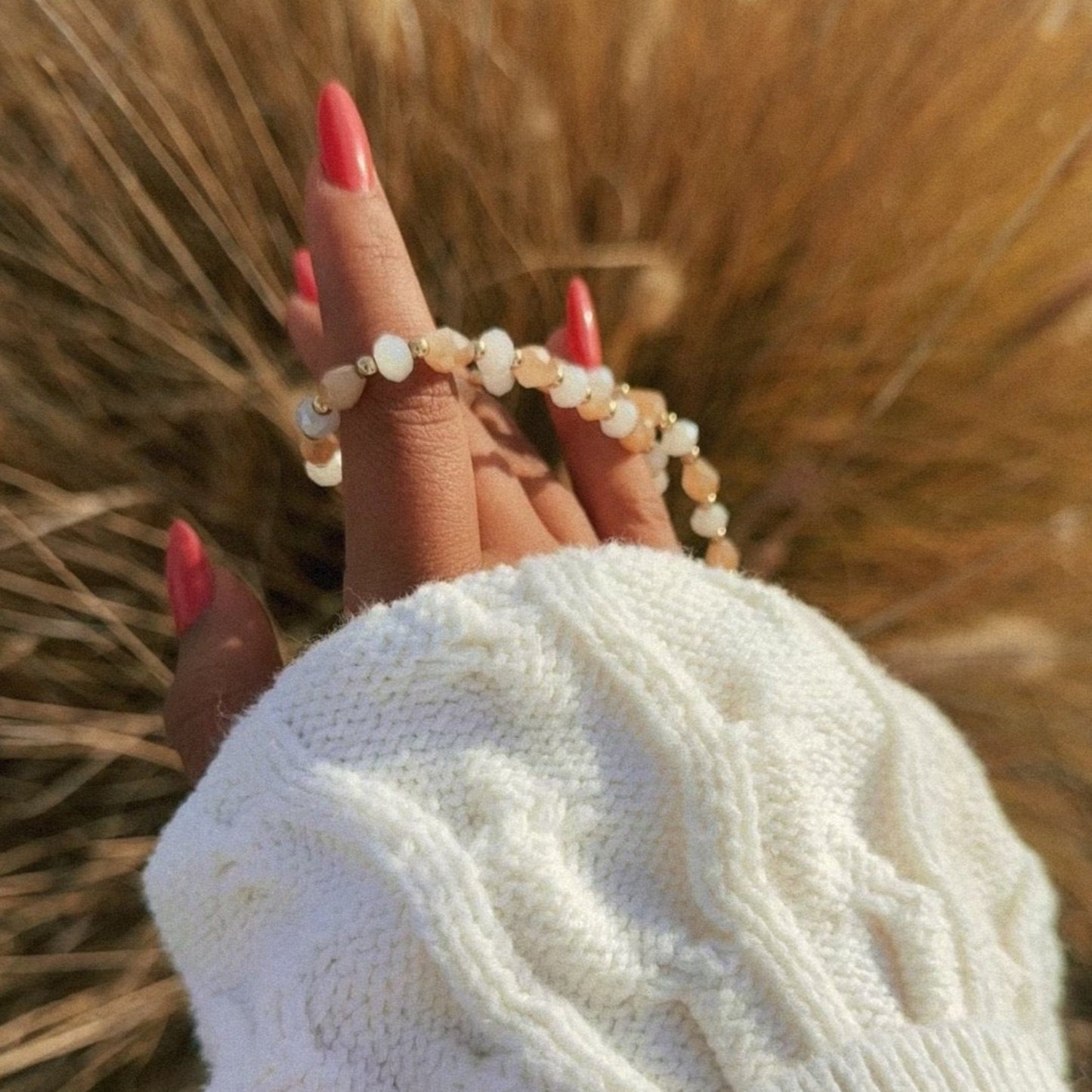 Handmade Golden Hour Blushing Pink Necklace with Golden Accent