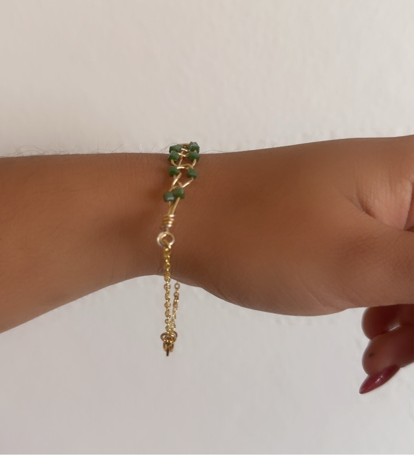 Handmade Emerald Green Mermaid Braid Bracelet with Gold Chain