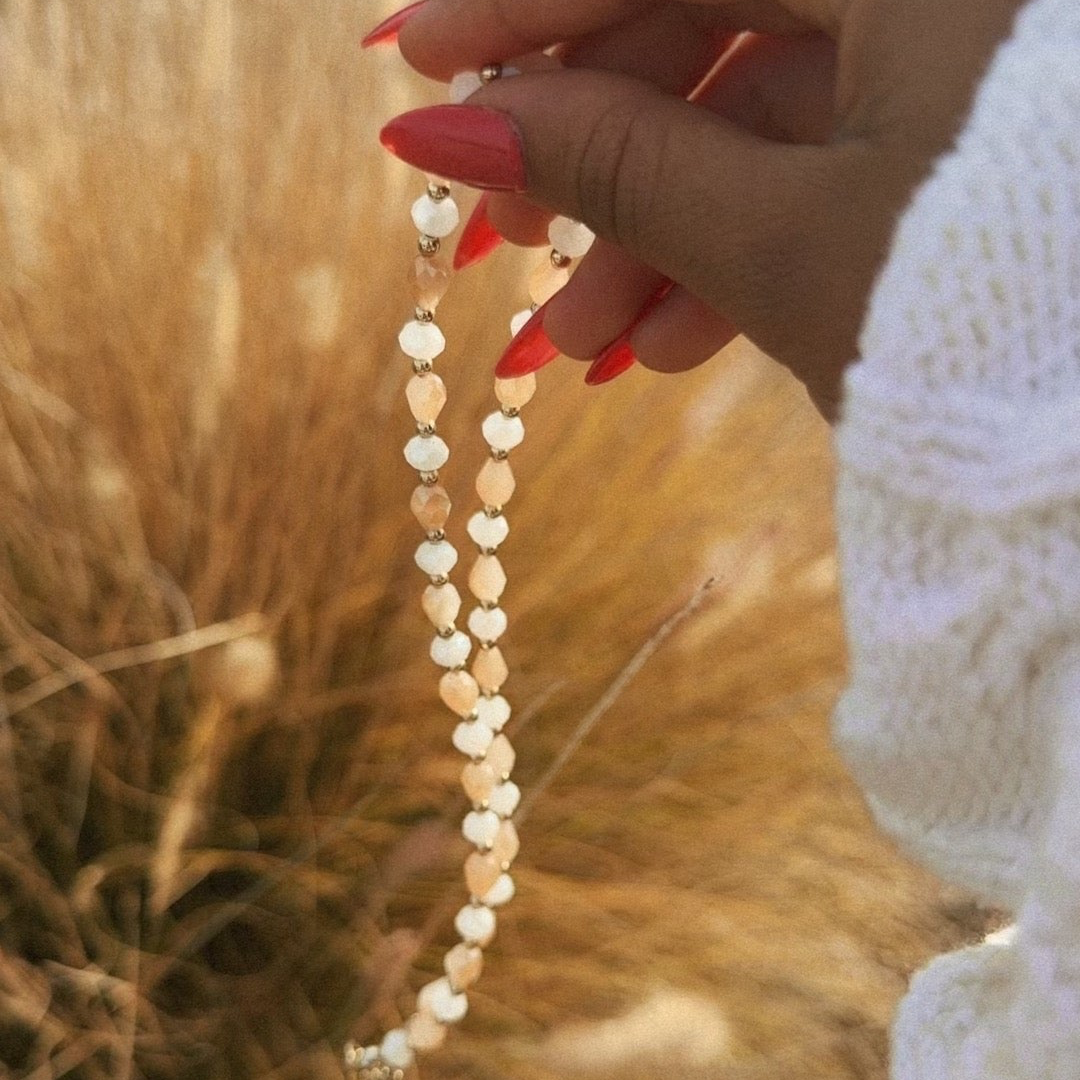 Handmade Golden Hour Blushing Pink Necklace with Golden Accent