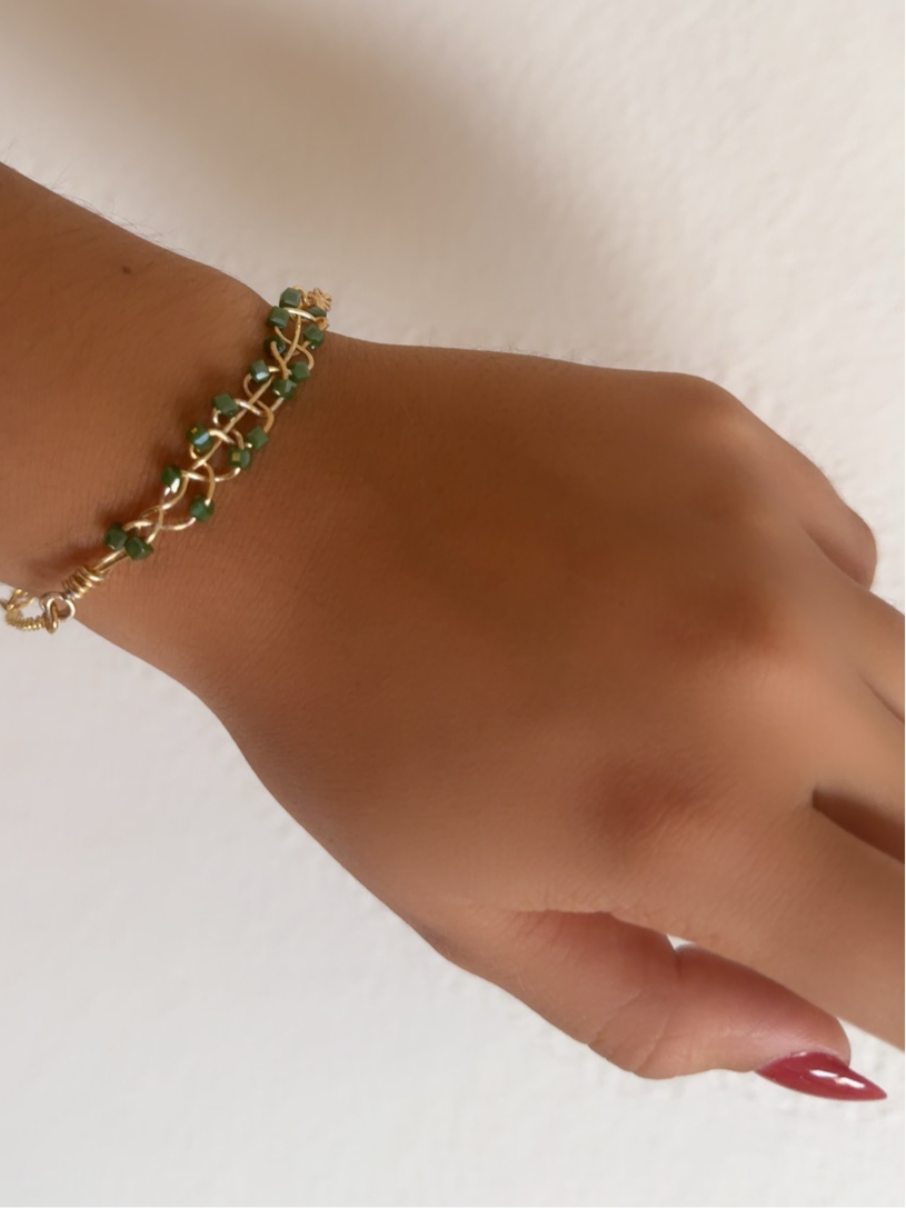 Handmade Emerald Green Mermaid Braid Bracelet with Gold Chain