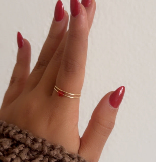 Handmade Scarlet Red Gem Ring with Gold Loop